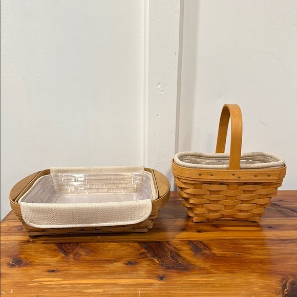 Vtg 2003 Longaberger Warm Brownie Basket & 2002 Handled Basket w/ Tan Liners - Picture 1 of 12